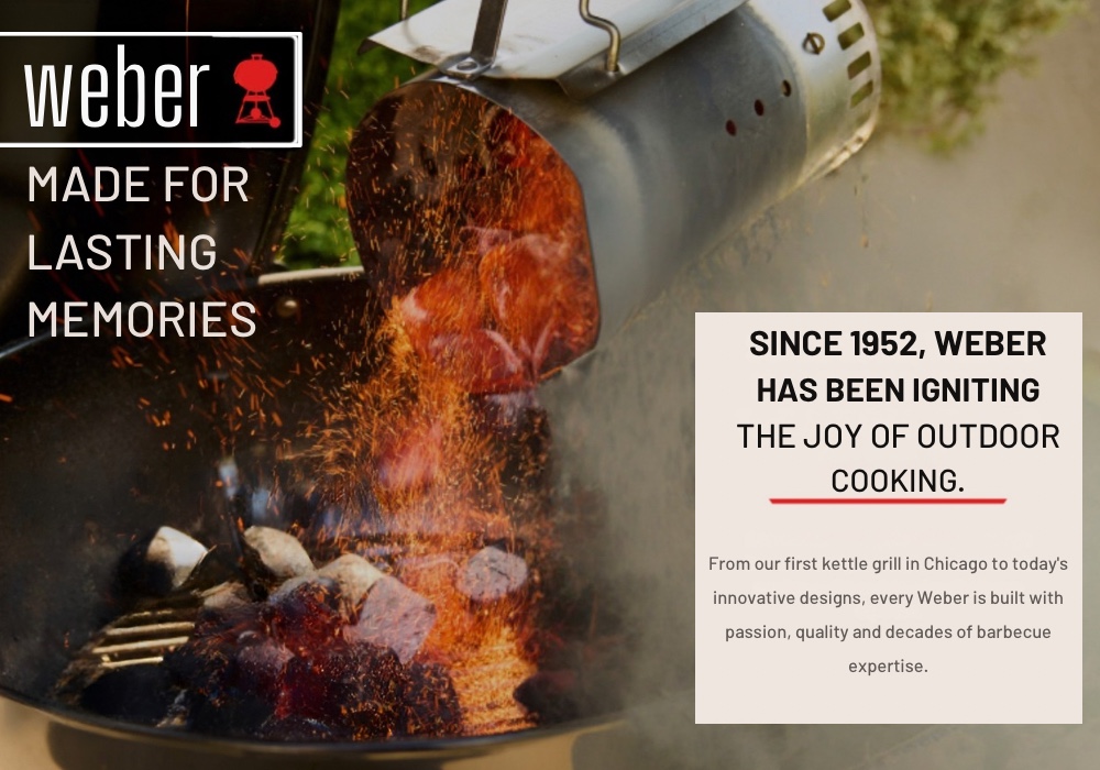 Weber style charcoal pourer safely pouring hot coals into grill