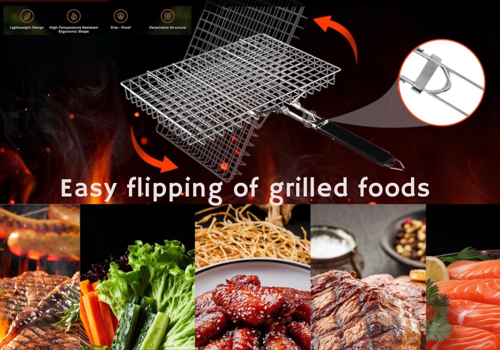 bbq grill basket flipping food easily on grill outdoor cooking tool