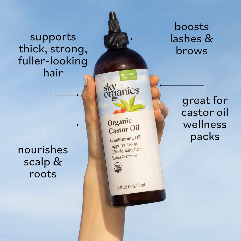 Sky Organics Organic Castor Oil for Hair, Lashes & Brows 100%