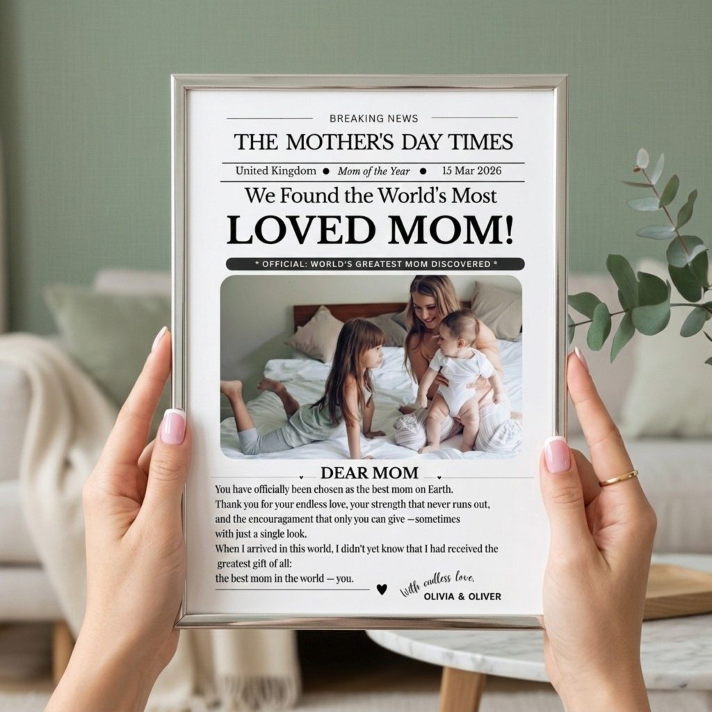 mother and daughter celebrating Mother's Day with tulips and gift card