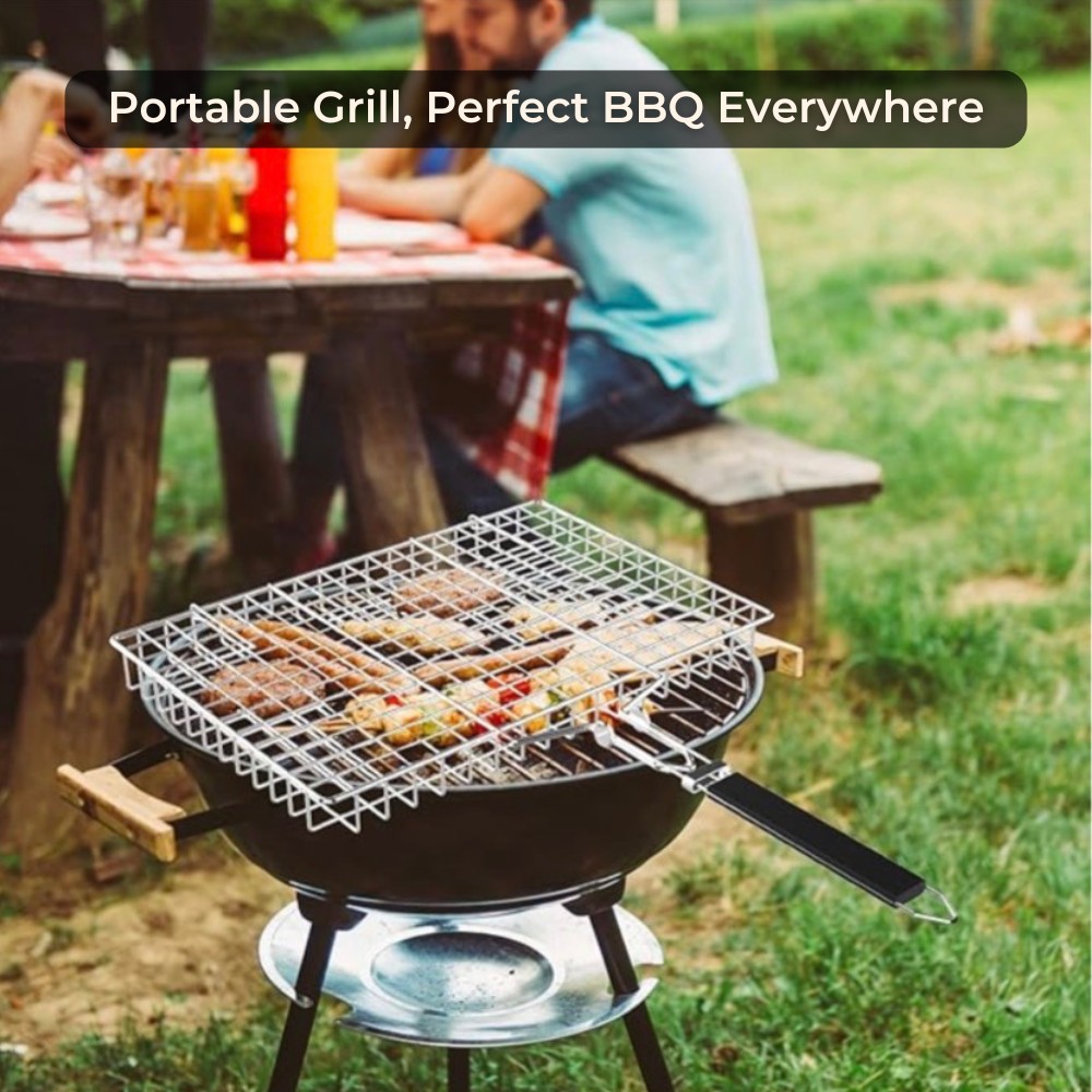 bbq grill basket cooking meat outdoors with friends portable grilling tool