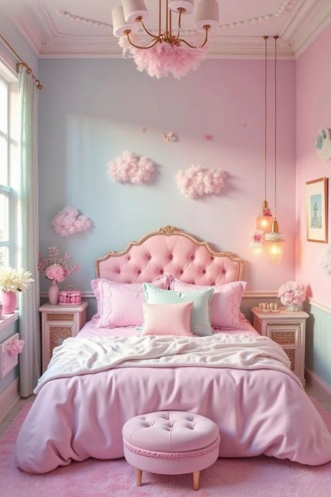 cotton candy pink bedroom pastel pink blue bedroom dreamy aesthetic soft feminine bedroom cloud decor