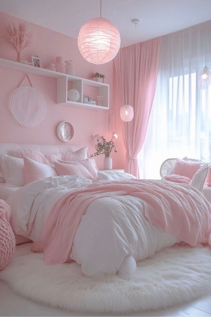 soft pink bedroom aesthetic cozy pastel pink bedroom decor calm feminine bedroom inspiration pink bedding and curtains