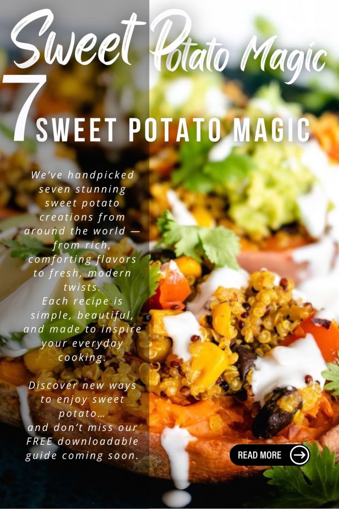 7 day sweet potato recipes free PDF guide cover with healthy sweet potato meals.