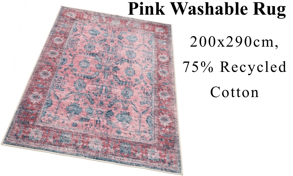 pink washable rug vintage style large area rug soft feminine bedroom decor aesthetic