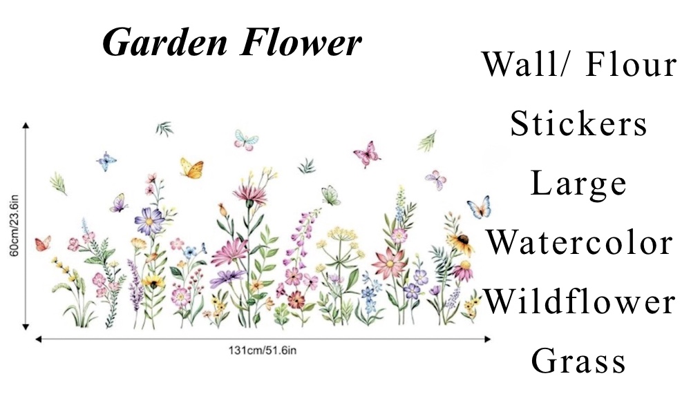 watercolor flower wall floor stickers floral decal wildflower removable stickers bedroom decor