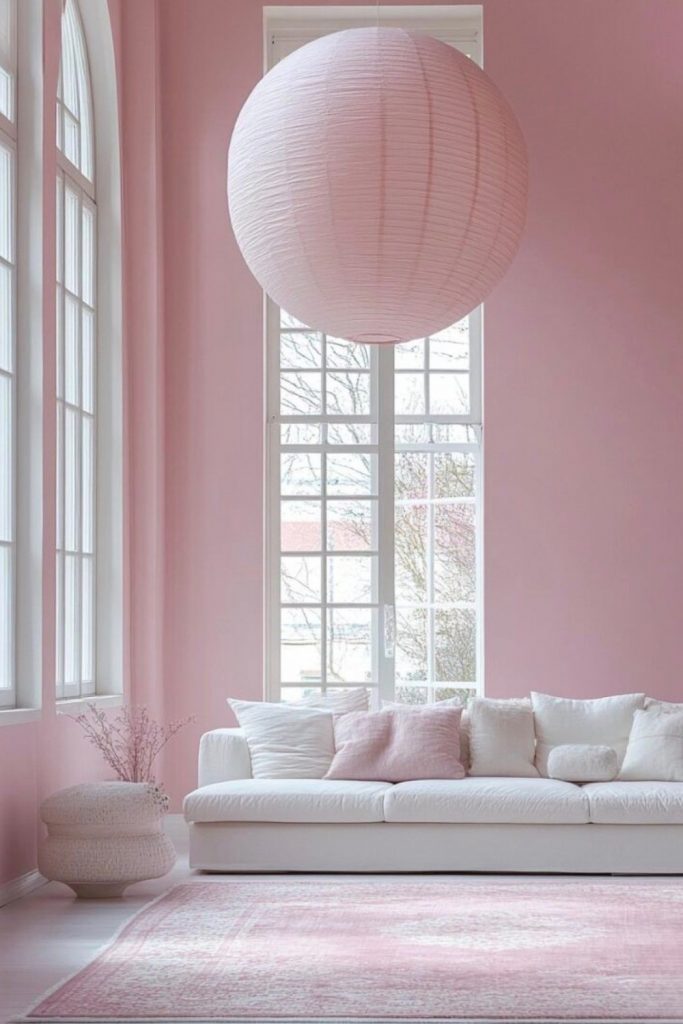 soft pink minimal living room aesthetic blush pink walls minimalist pink decor calm dreamy pink space
