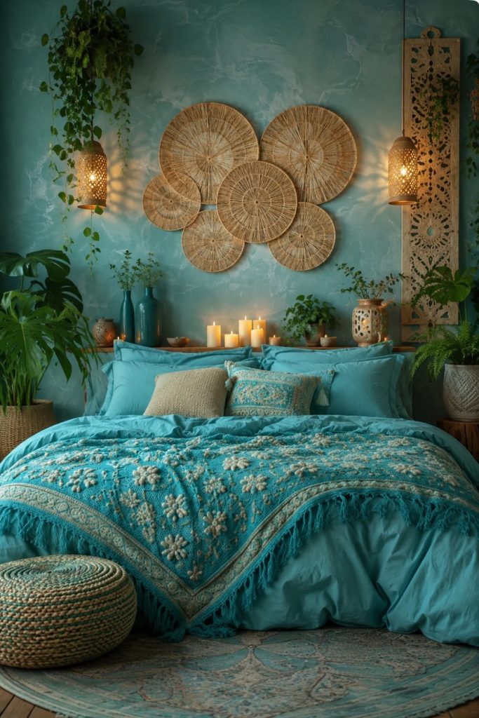 Transform your bedroom with this large macrame wall hanging featuring soft woven textures and cozy bohemian styling. Perfect for creating a warm neutral aesthetic with artisan-inspired decor, layered bedding, and relaxed earthy tones.