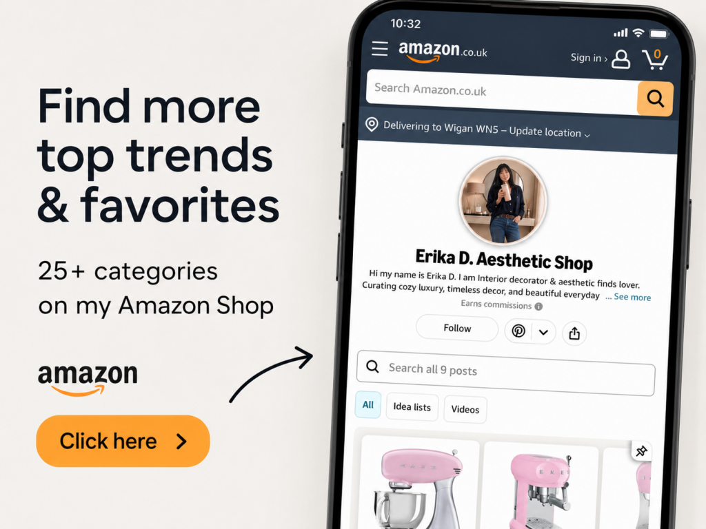 Call-to-action image promoting an Amazon storefront with curated bohemian home decor finds and trending aesthetic products