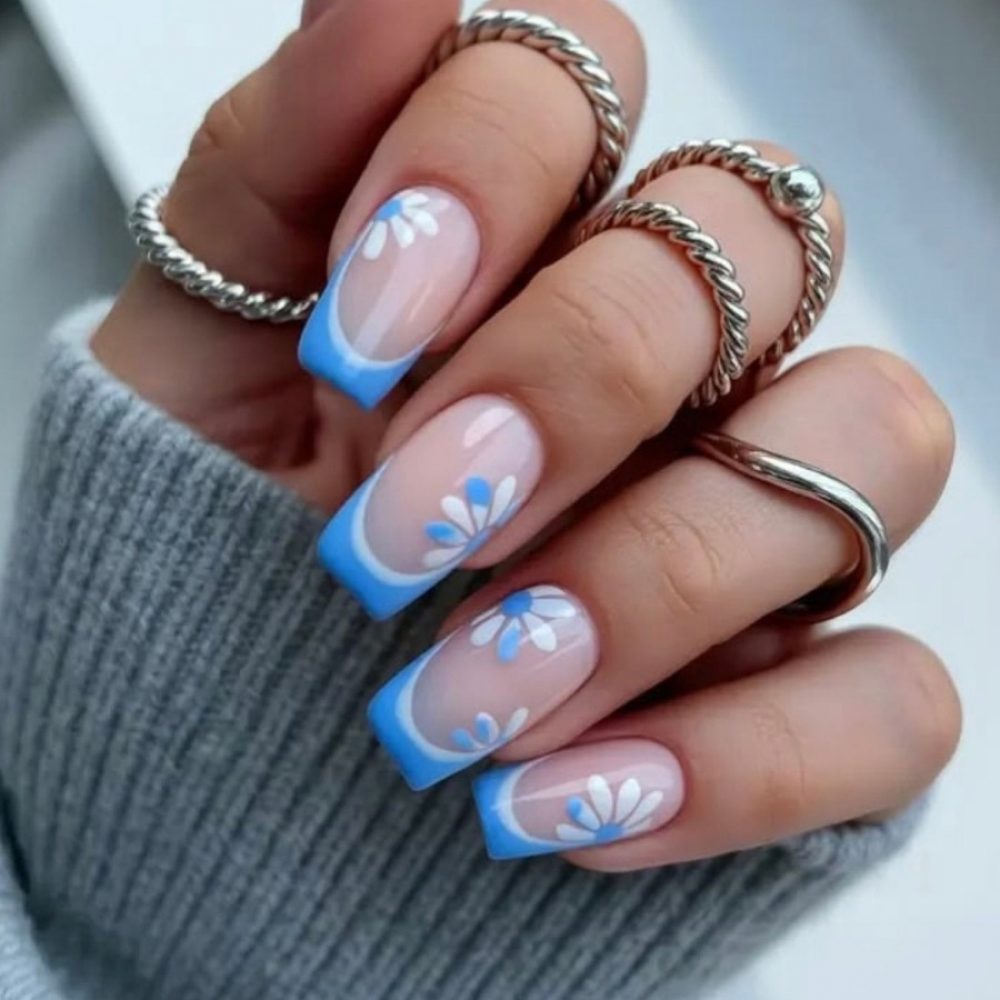 6. Baby Blue Floral Nails
