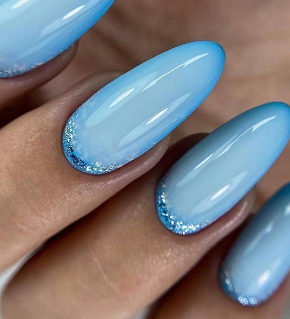8. Baby Blue Glitter Nails